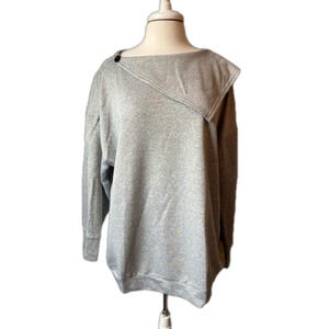 Tendency BOHO Casual Cozy Travel Neutral Gray Large Side Collar Sweater Size XXL